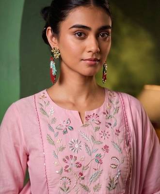 Women Floral Embroidered Empire Thread Work Kurta with Palazzos & With Dupatta 4