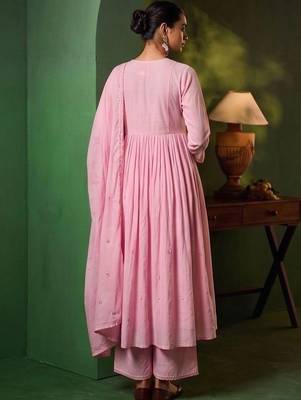 Women Floral Embroidered Empire Thread Work Kurta with Palazzos & With Dupatta 6
