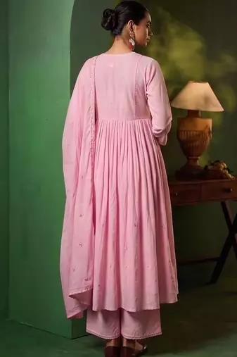 Women Floral Embroidered Empire Thread Work Kurta with Palazzos & With Dupatta