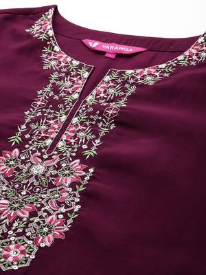 Purple Floral Embroidered Regular Sequinned Kurta With Trouser With Dupatta 2