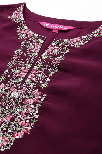 Purple Floral Embroidered Regular Sequinned Kurta With Trouser With Dupatta