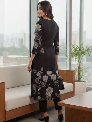 Women Floral Printed Regular Chanderi Silk Kurta with Trousers 5