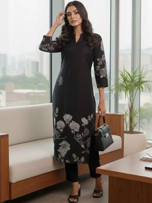 Women Floral Printed Regular Chanderi Silk Kurta with Trousers 6
