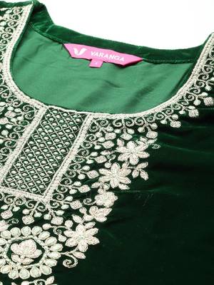 Winter floral Zari Embroidered Velvet Kurta Set with Dupatta. 3