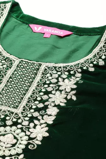 Winter floral Zari Embroidered Velvet Kurta Set with Dupatta.