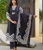 Women Printed Regular Thread Work Kurta with Trousers & With Dupatta