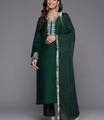 Ethnic Motifs Yoke Design Regular Thread Work Kurta with Trousers & With Dupatta
