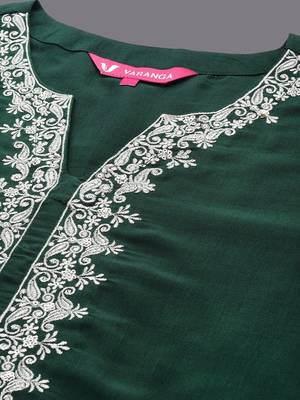 Ethnic Motifs Yoke Design Regular Thread Work Kurta with Trousers & With Dupatta 2