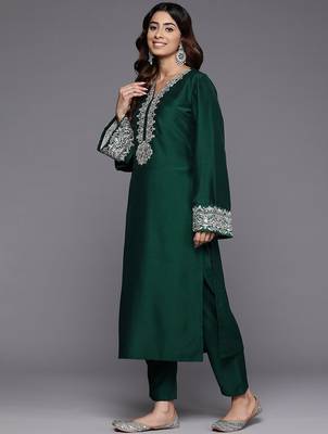 Ethnic Motifs Yoke Design Regular Thread Work Kurta with Trousers & With Dupatta 5