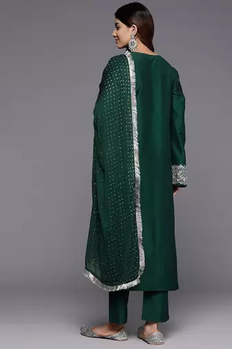 Ethnic Motifs Yoke Design Regular Thread Work Kurta with Trousers & With Dupatta