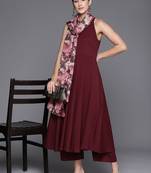 Women Silk Crepe Kurta with Trousers & With Dupatta