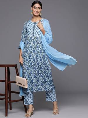 Floral Printed Regular Gotta Patti Pure Cotton Kurta with Trousers & Dupatta 1