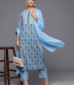 Floral Printed Regular Gotta Patti Pure Cotton Kurta with Trousers & Dupatta