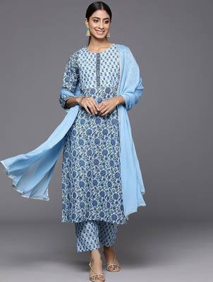 Floral Printed Regular Gotta Patti Pure Cotton Kurta with Trousers & Dupatta 5