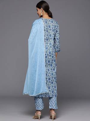 Floral Printed Regular Gotta Patti Pure Cotton Kurta with Trousers & Dupatta 7