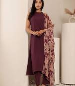 Round Neck Sleeveless Straight Kurta With Trouser And Dupatta