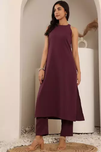 Round Neck Sleeveless Straight Kurta With Trouser And Dupatta