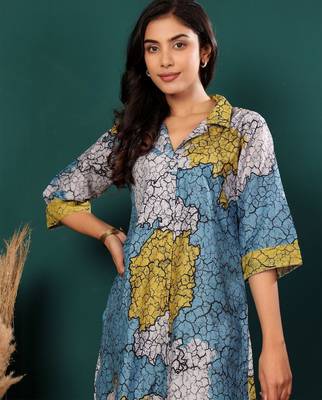 Abstract Printed Shirt Collar Straight Kurta With Trouser 1