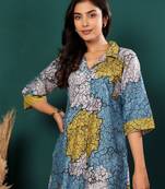 Abstract Printed Shirt Collar Straight Kurta With Trouser