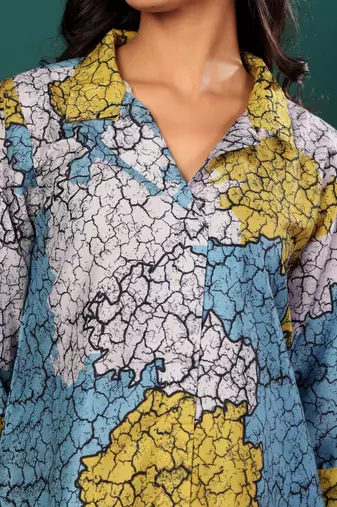 Abstract Printed Shirt Collar Straight Kurta With Trouser