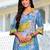 Blue Abstract Printed Cuban Collar Straight Kurta With Trousers