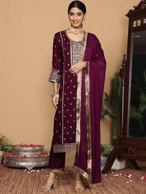 Women Ethnic Motifs Embroidered Regular Kurta with Trousers & With Dupatta 1