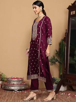 Women Ethnic Motifs Embroidered Regular Kurta with Trousers & With Dupatta 5