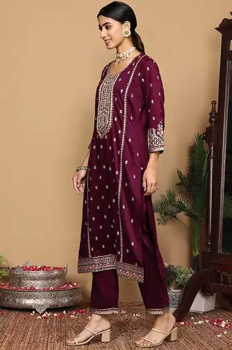 Women Ethnic Motifs Embroidered Regular Kurta with Trousers & With Dupatta