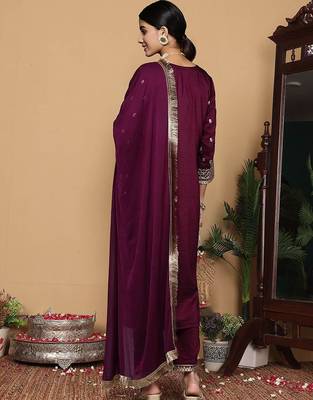 Women Ethnic Motifs Embroidered Regular Kurta with Trousers & With Dupatta 6