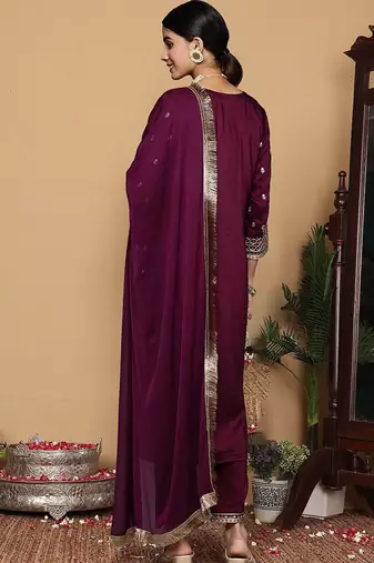 Women Ethnic Motifs Embroidered Regular Kurta with Trousers & With Dupatta