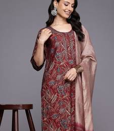 Floral Printed Zari Kurta With Trousers & Dupatta