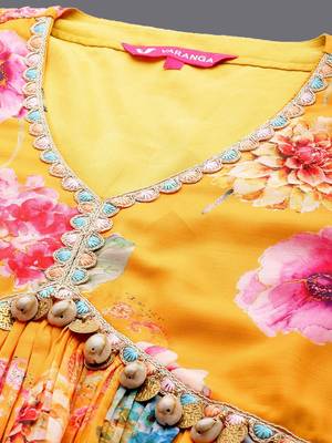 Floral Printed Empire A Line Kurta & Trousers With Dupatta 2