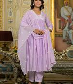 Women Floral Embroidered Beads and Stones Cotton Kurta with Trousers & Dupatta