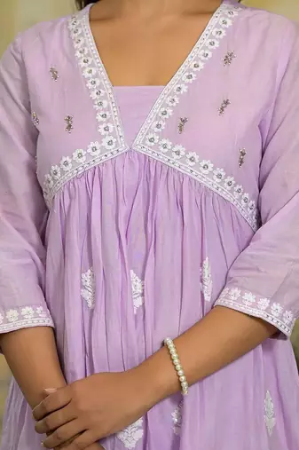 Women Floral Embroidered Beads and Stones Cotton Kurta with Trousers & Dupatta