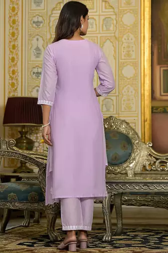 Women Floral Embroidered Beads and Stones Cotton Kurta with Trousers & Dupatta