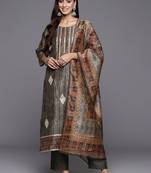 Ethnic Motifs Printed Chanderi Silk Gotta Patti Work Kurta & Trousers With Dupatta