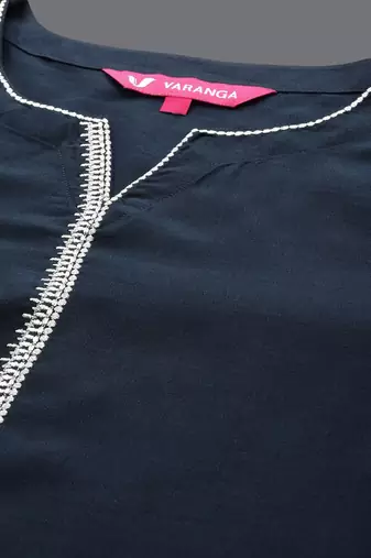 Embroidered Notch Neck Straight Kurta & Trousers With Dupatta