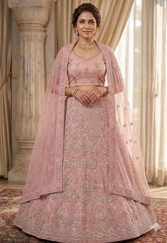 Pink embroidered lehenga choili 