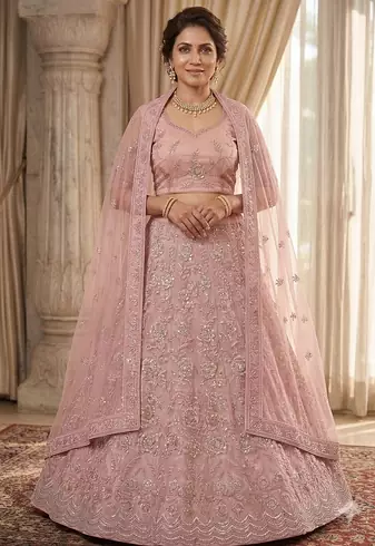 Pink embroidered lehenga choili 