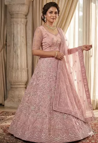 Pink embroidered lehenga choili 