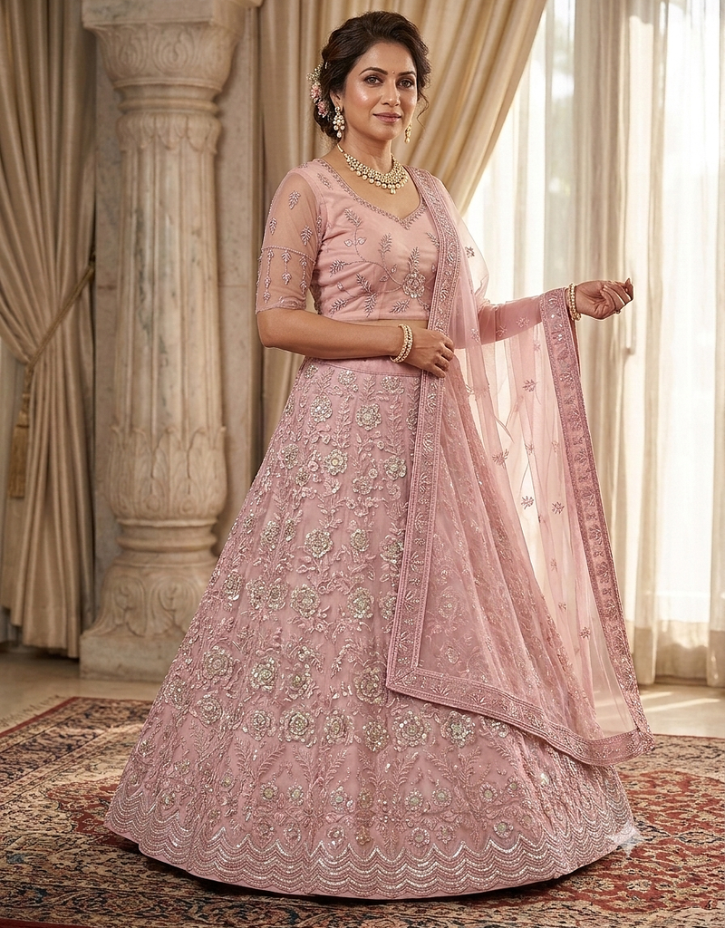 Pink embroidered lehenga choili 