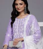 Floral Embroidered Thread Work Kurta With Trousers & Dupatta