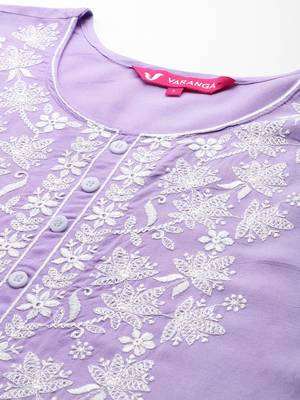 Floral Embroidered Thread Work Kurta With Trousers & Dupatta 2