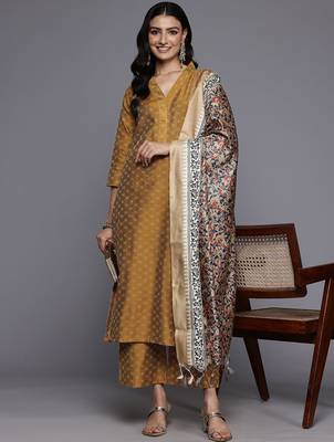 Woven Design Kurta With Palazzos & Dupatta 1