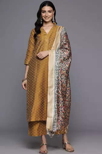 Woven Design Kurta With Palazzos & Dupatta