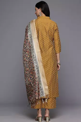 Woven Design Kurta With Palazzos & Dupatta