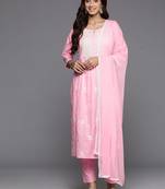Embroidered Thread Work Pure Cotton A-Line Kurta With Trousers & Dupatta