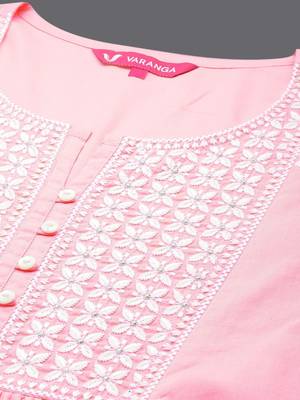 Embroidered Thread Work Pure Cotton A-Line Kurta With Trousers & Dupatta 2