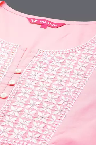 Embroidered Thread Work Pure Cotton A-Line Kurta With Trousers & Dupatta