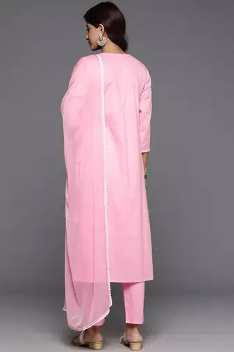 Embroidered Thread Work Pure Cotton A-Line Kurta With Trousers & Dupatta
